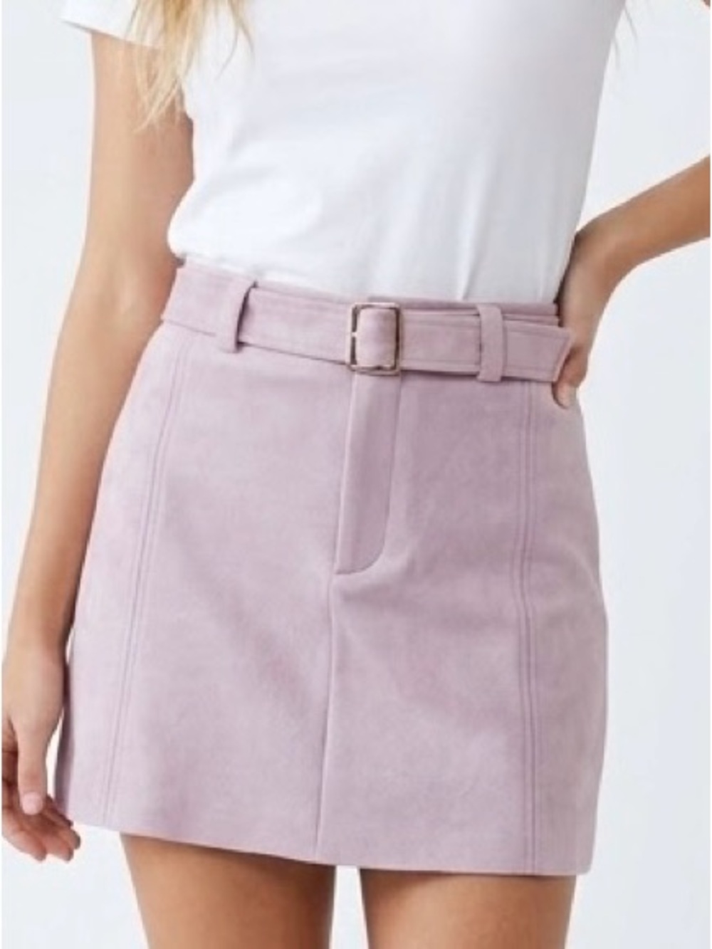 Zara Pale Pink Faux Suede Belted Mini Skirt A-Line Soft Girl Coquette Small